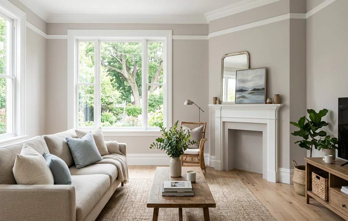 Benjamin Moore Balboa Mist OC-27 on an interior wall