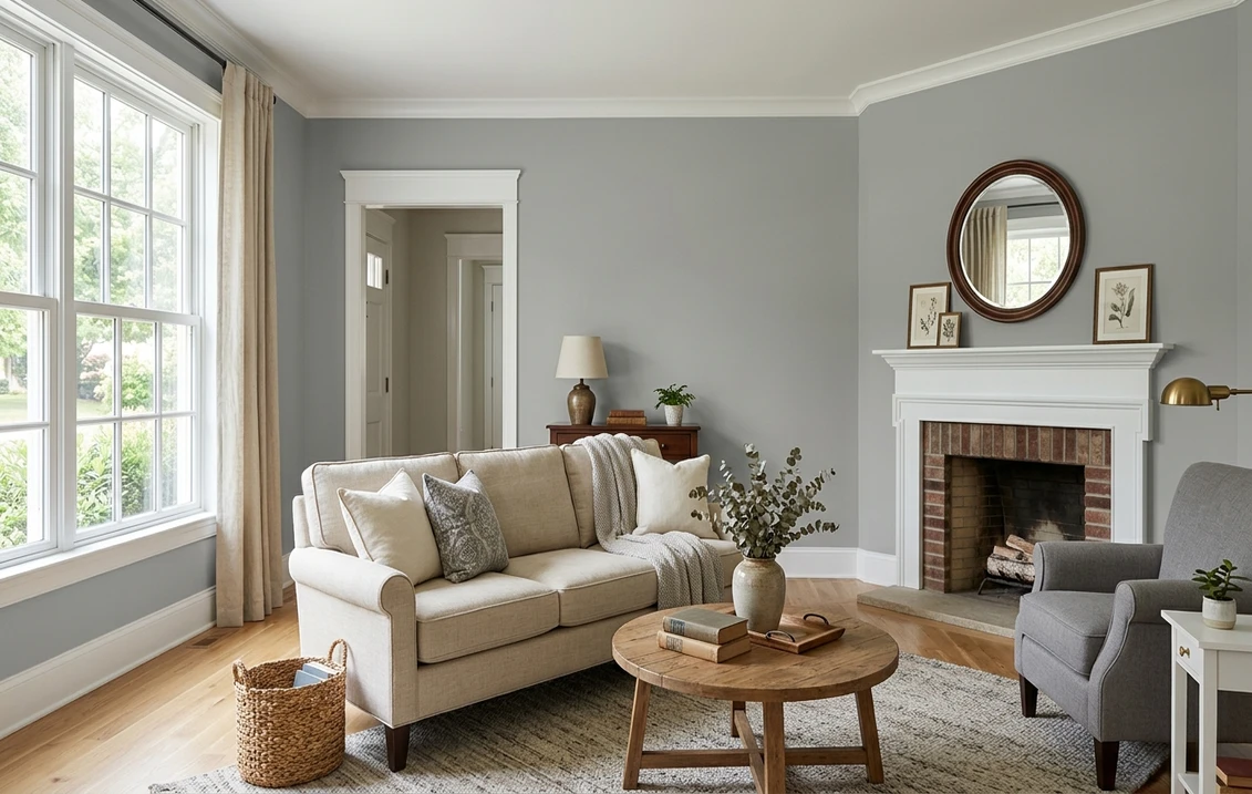 Benjamin Moore Coventry Gray HC-169 on an interior wall