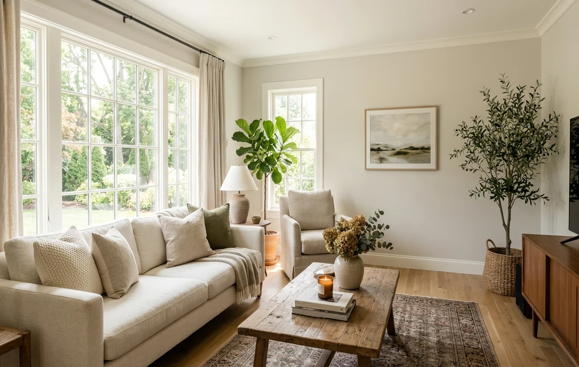 Benjamin Moore Edgecomb Gray HC-173 on an interior wall