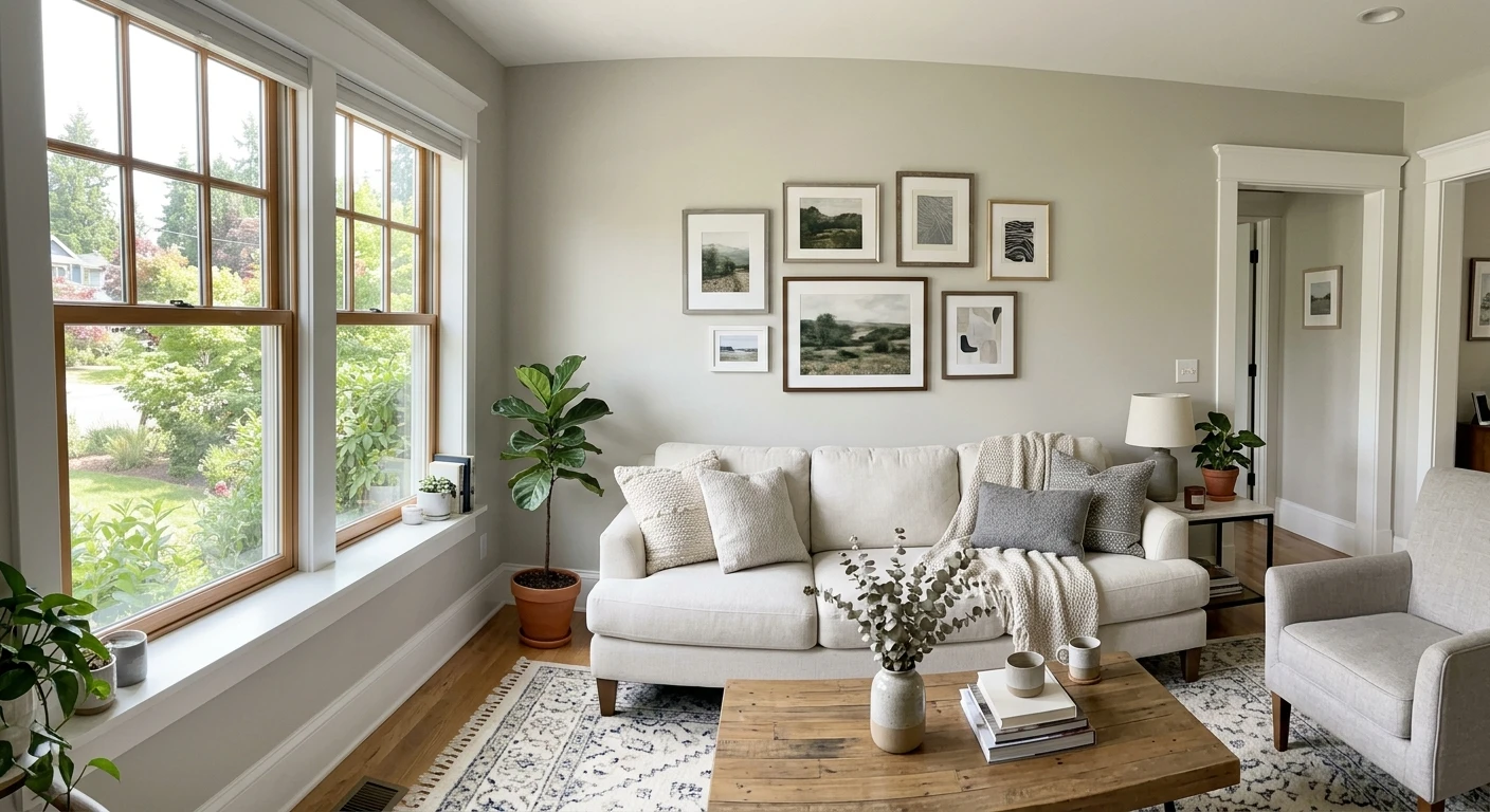 Benjamin Moore Light Pewter 1464 on an interior wall