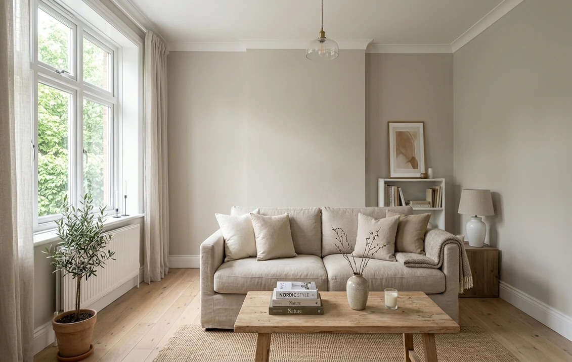 Benjamin Moore Pale Oak OC-20 warm greige on an interior surface