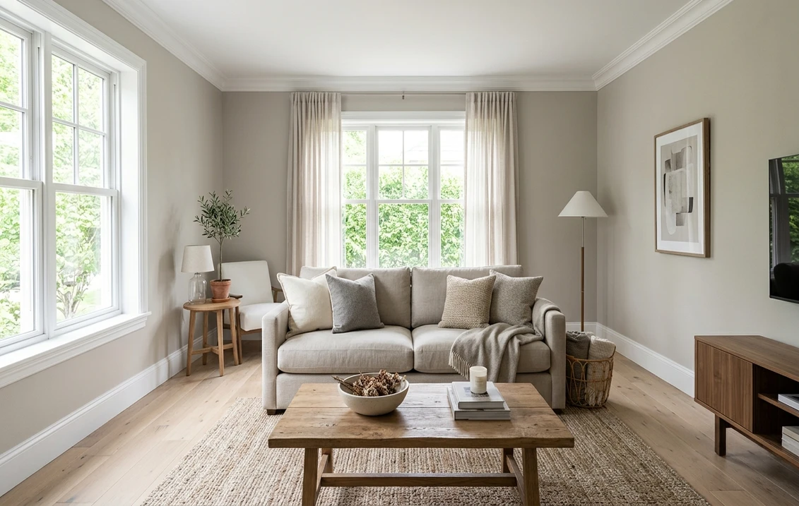Benjamin Moore Revere Pewter HC-172 on an interior wall