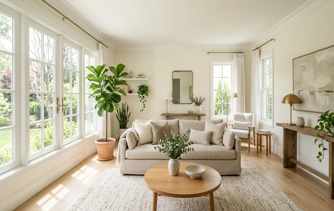 Benjamin Moore Simply White OC-117 on an interior wall