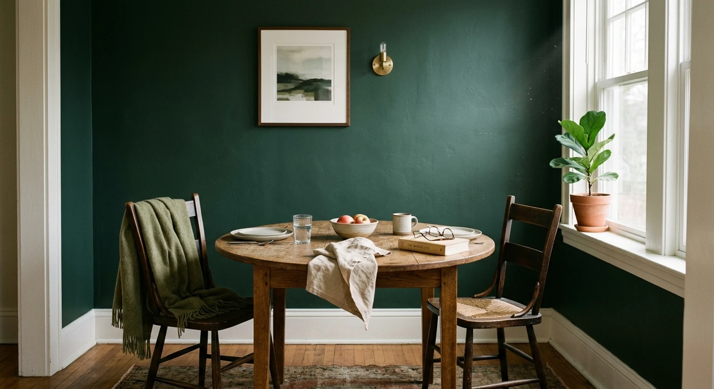Dark green interior wall in a living room