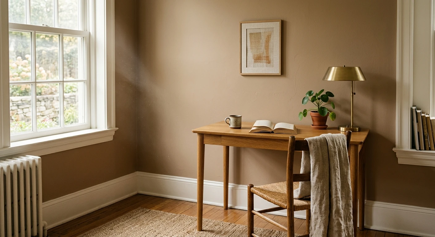 Earthy warm neutral paint on an interior wall