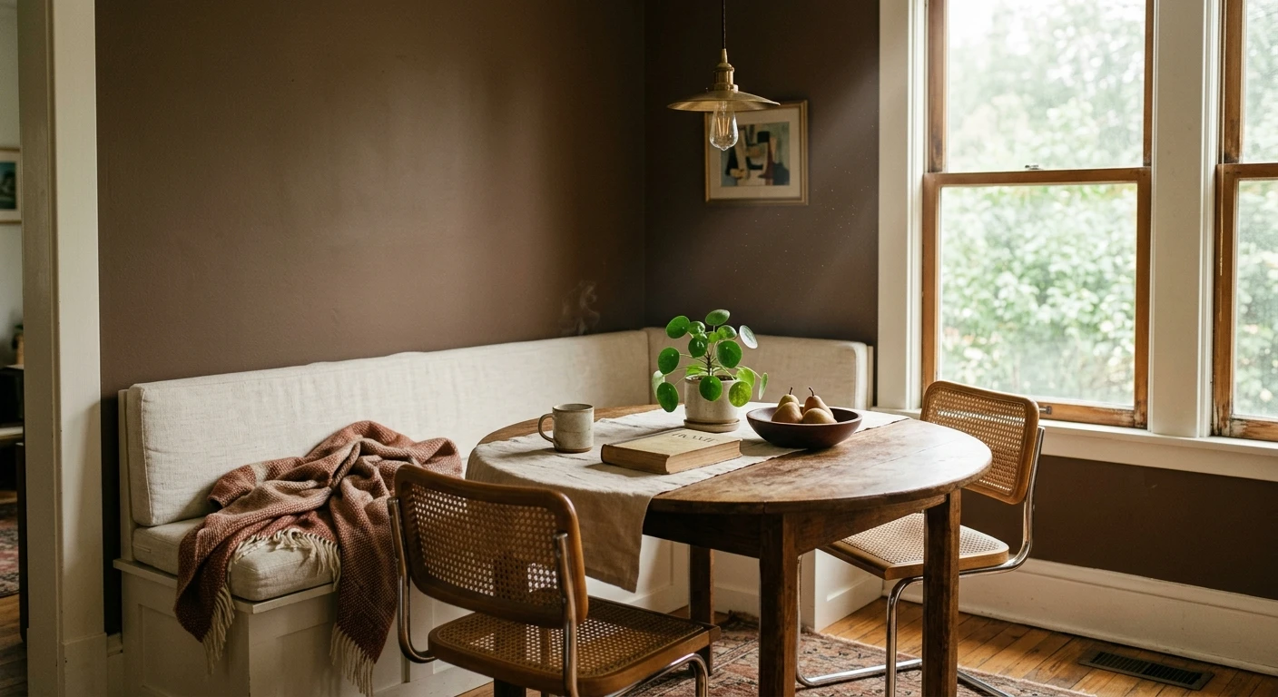 Mocha brown wall paint in a warm bedroom