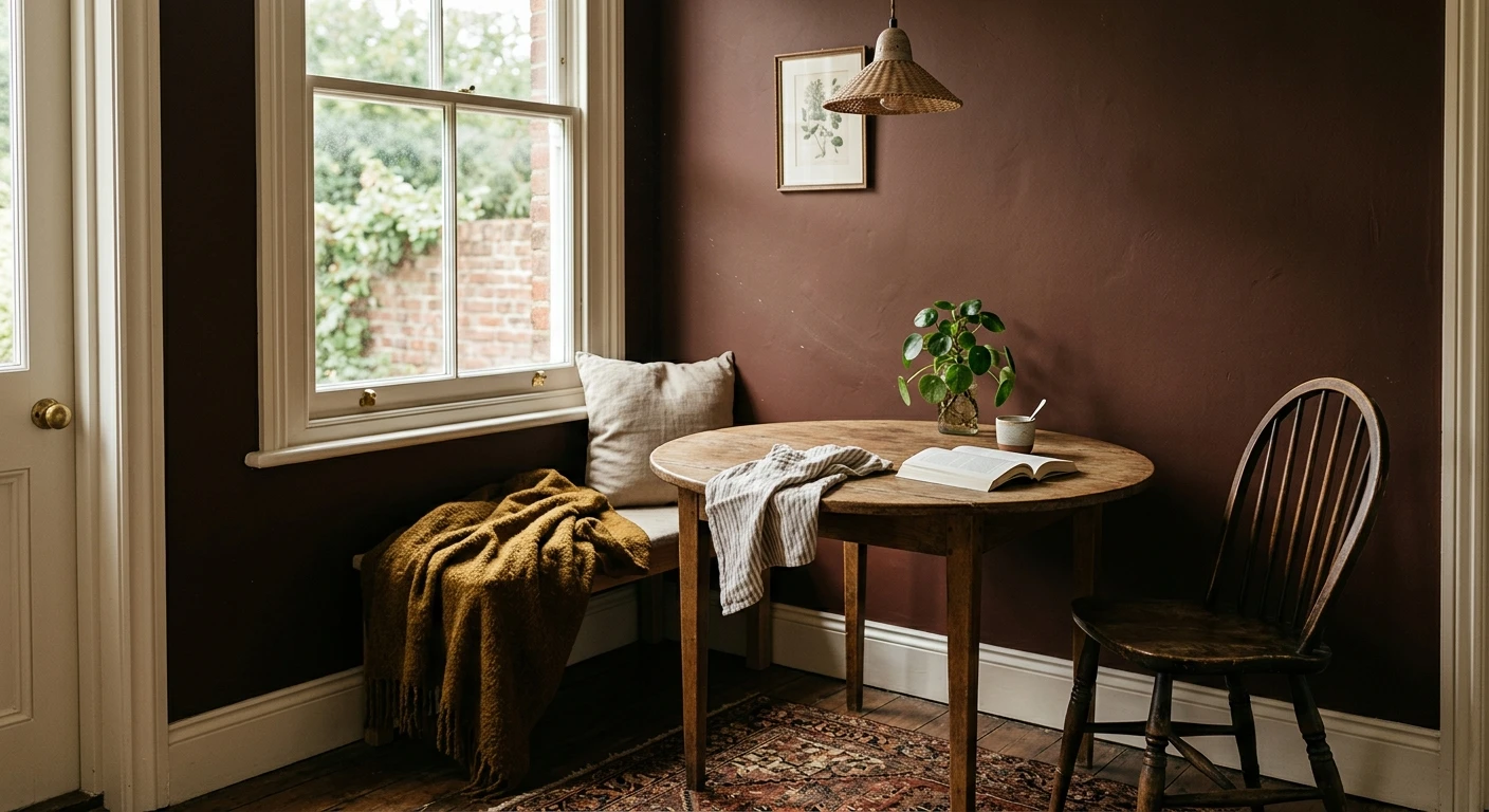 Dark rust brown paint shown on an interior wall