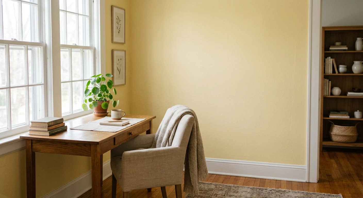 Pale buttery yellow on a bedroom wall