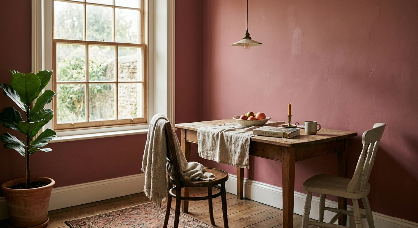 Muted mauve pink paint on an interior wall, AI color preview