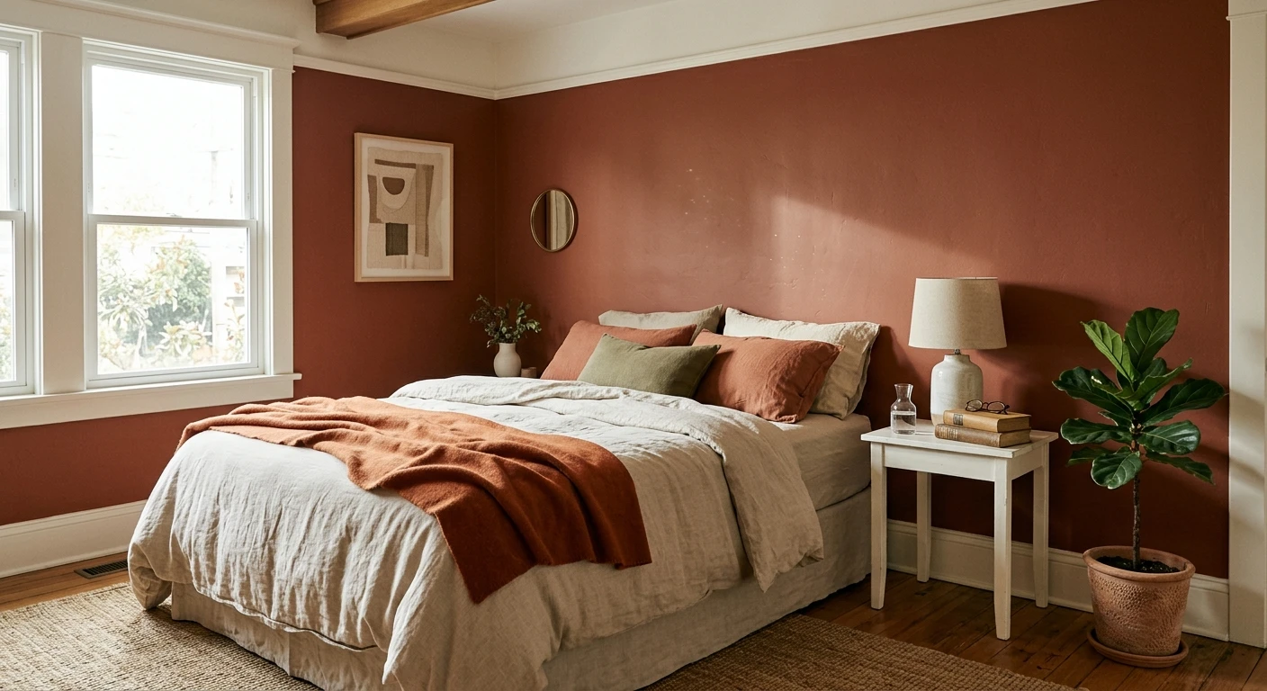 Muted terracotta orange paint on an interior wall