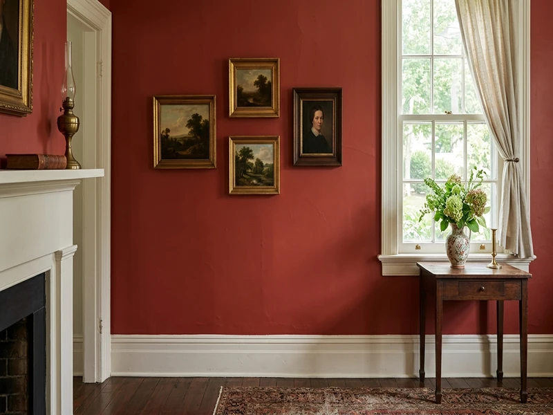 Benjamin Moore Heritage Red HC-181 on an interior wall