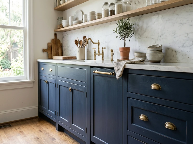 Benjamin Moore Newburyport Blue HC-155 on kitchen cabinets
