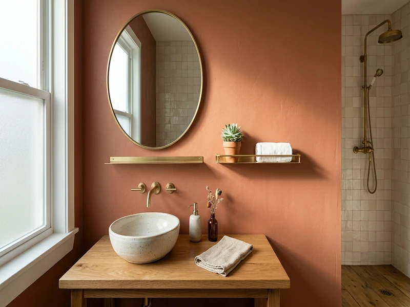 Sherwin-Williams Cavern Clay SW 7701 on a bathroom wall