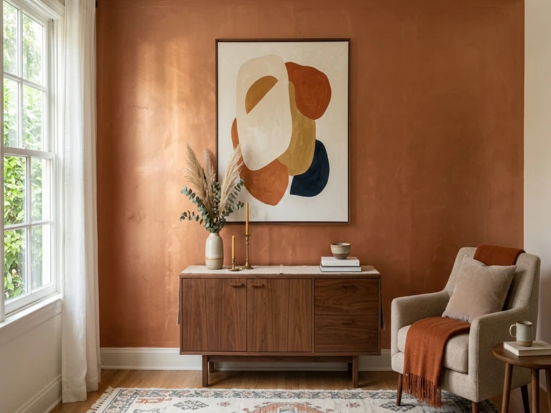 Copper metallic paint on an interior wall with natural light