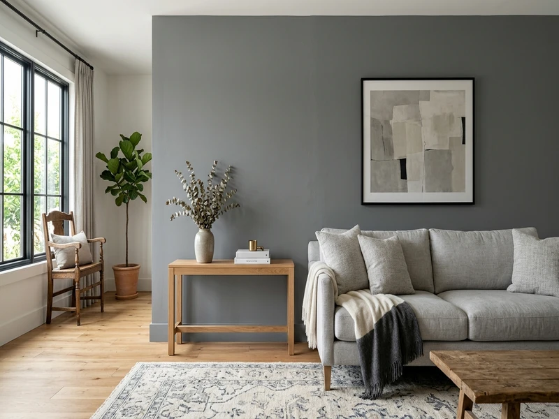 Sherwin-Williams Mindful Gray SW 7016 on an interior wall
