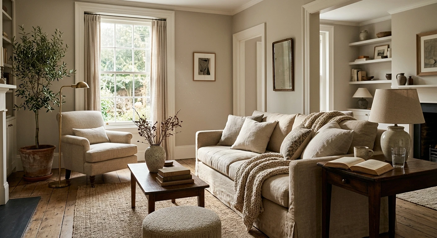 Sherwin-Williams Worldly Gray SW 7043 on an interior wall