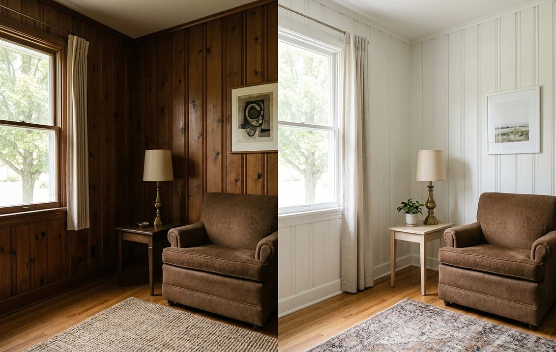Wood Paneling Makeover: Painted Paneling Before & After