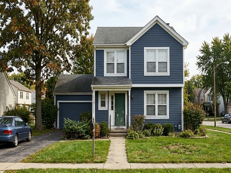US home repainted in Benjamin Moore Hale Navy HC-154 with white trim