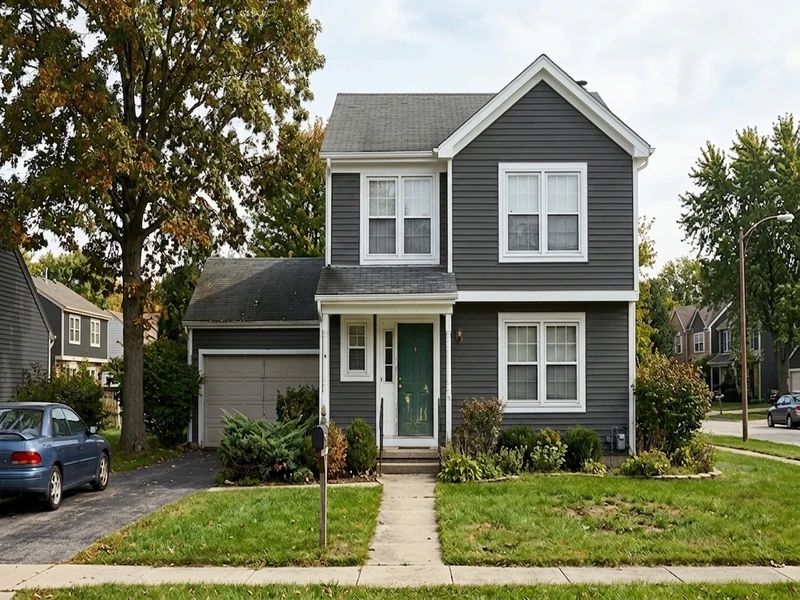 US home repainted in Sherwin-Williams Iron Ore SW 7069 charcoal with white trim