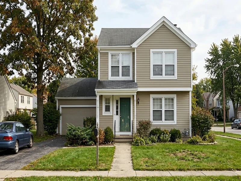 US home repainted in Sherwin-Williams Universal Khaki SW 6150 with white trim