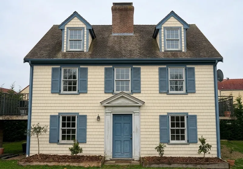 Cape Cod facade in SW Alabaster creamy white, AI color preview