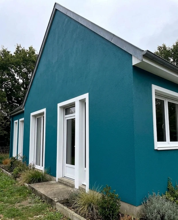 Façade en Bleu Canard après simulation couleur (IA)