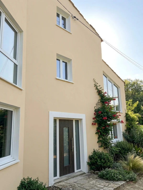 Façade en Champagne après simulation couleur (IA)