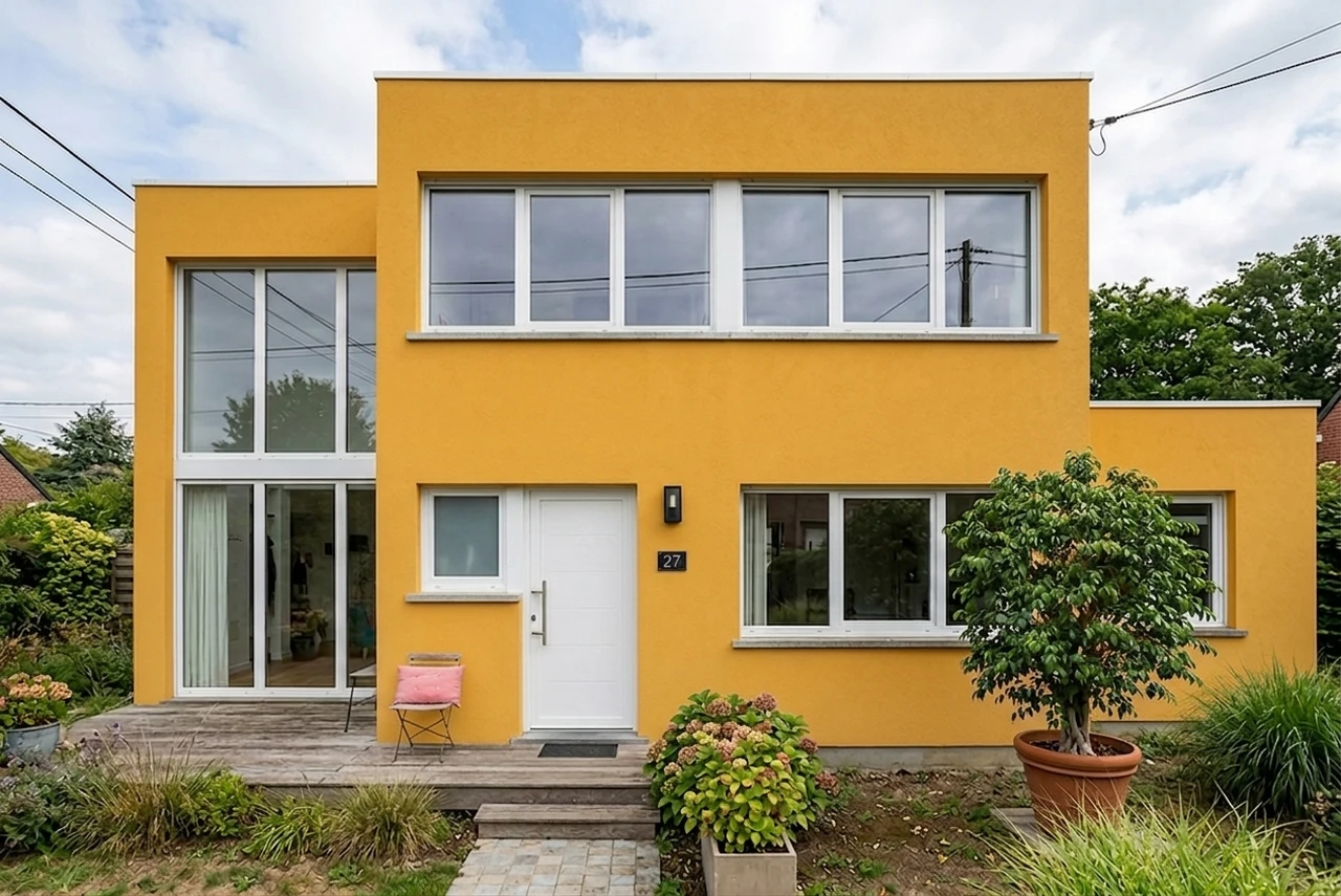 Façade en Jaune Paille après simulation couleur (IA)