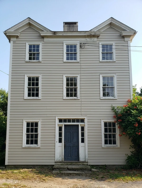 House facade in Agreeable Gray (Sherwin-Williams SW 7029) after AI colour preview