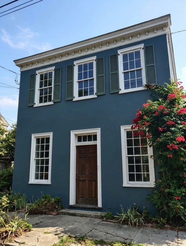 House facade in Classic Colonial Blue after AI colour preview