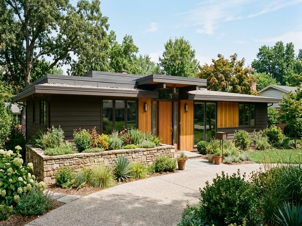 Mid-century modern facade in BM Silhouette, AI color preview