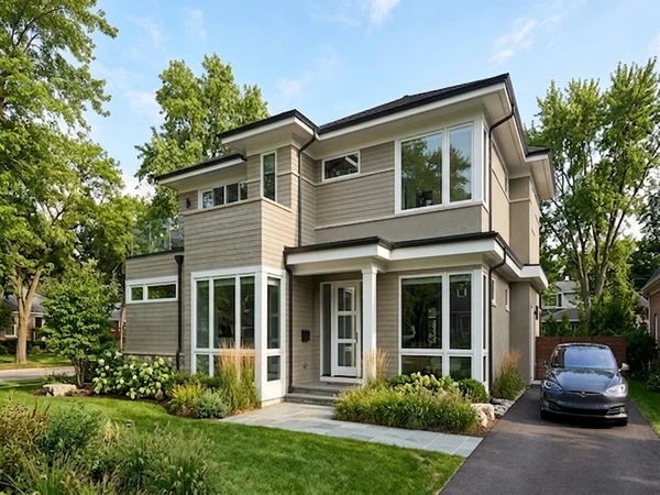 Modern exterior before AI color preview (espresso brown family)