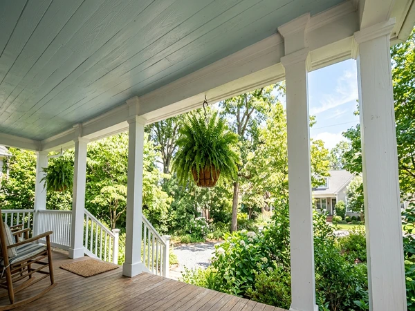Front porch with haint blue ceiling, AI color preview