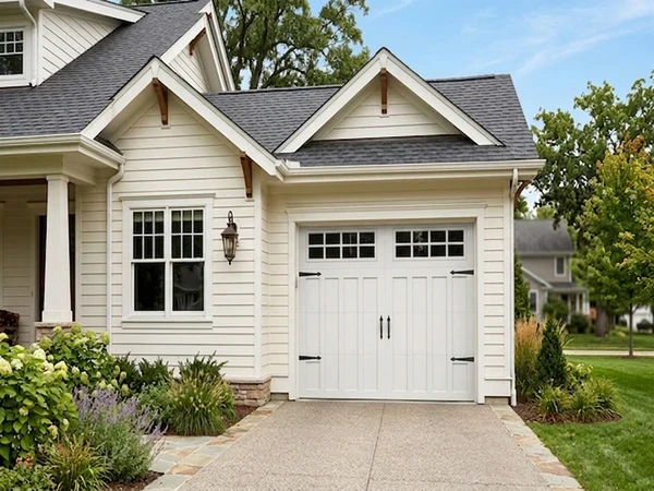 Garage door before AI color preview, warm white exterior