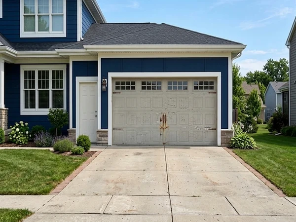 Garage door before AI color preview, neutral exterior