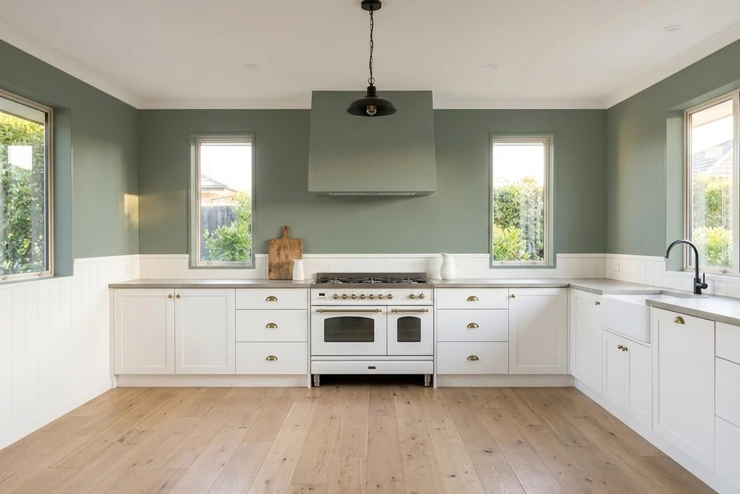 Evergreen Fog Sage + Aged Brass Hardware - Modern Farmhouse
