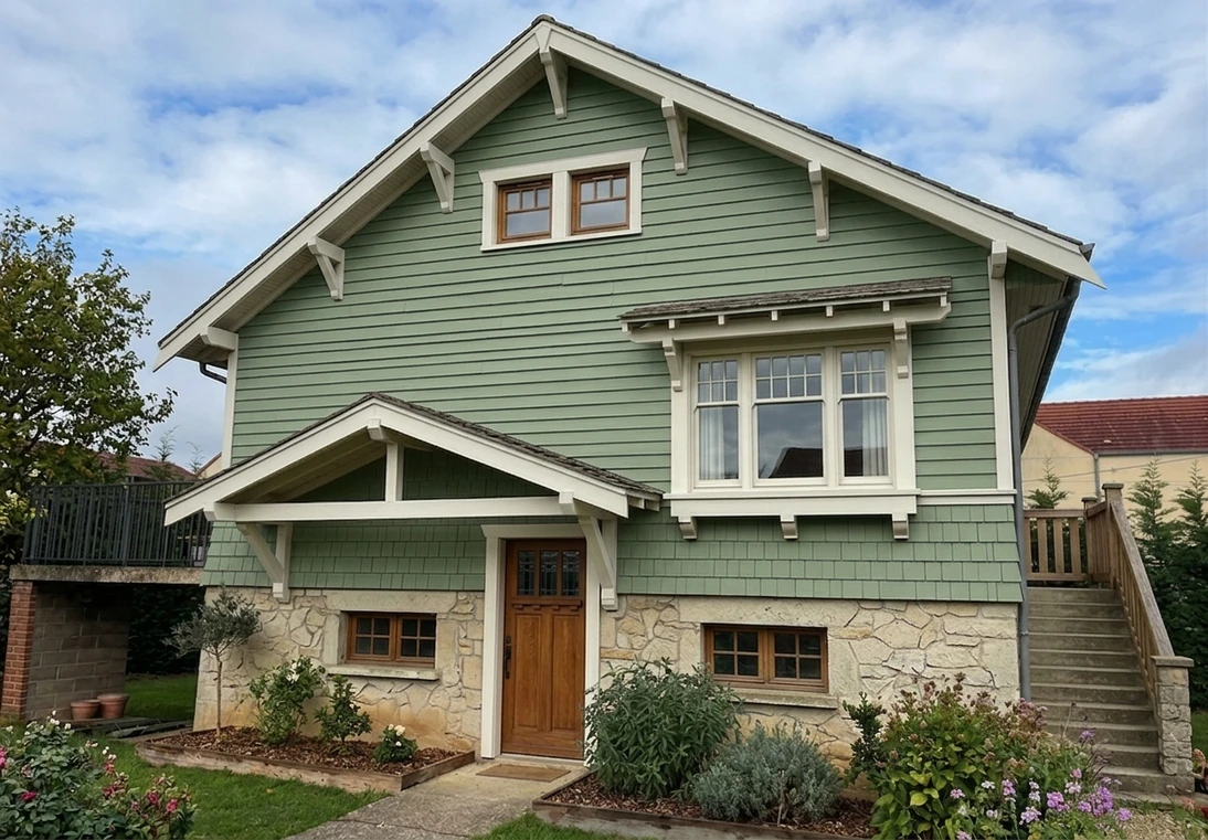Sheraton Sage Green + Alabaster Warm White + Stained Oak - Craftsman