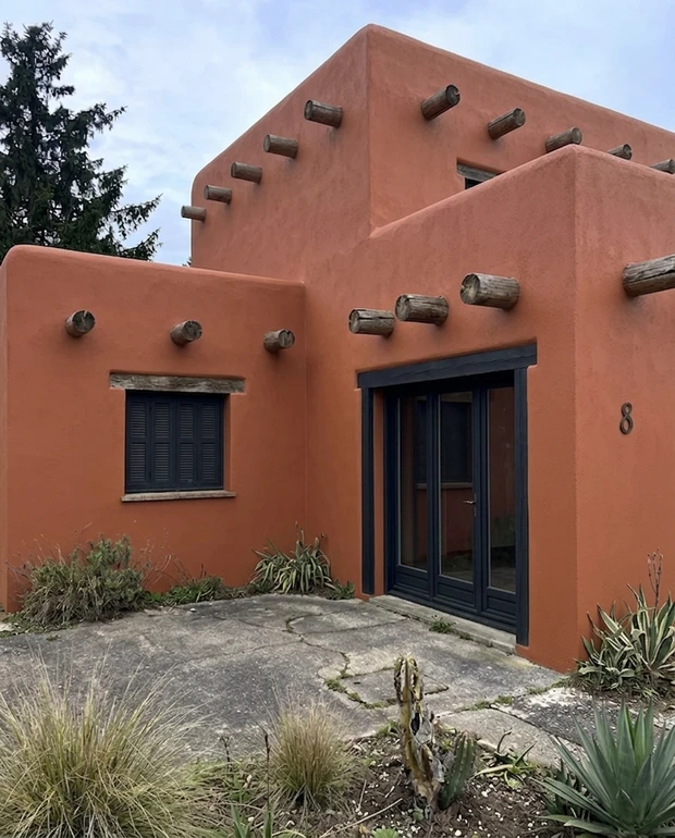 Terracotta Stucco (Sherwin-Williams Rookwood Terra Cotta SW 2803) + Tricorn Black (SW 6258) - Southwest / Modern Adobe