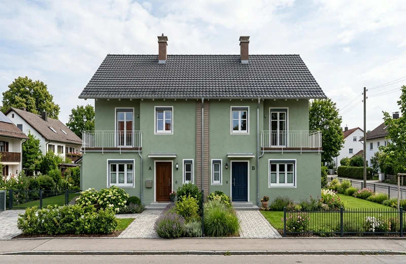 Doppelhaus, KI-Fassadenfarbvorschau