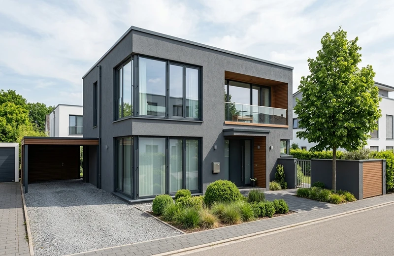 Modernes Wohnhaus, KI-Fassadenfarbvorschau