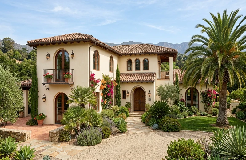 Mediterranean stucco house, AI exterior color preview